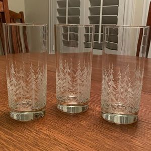 Vintage frosty textured pine tree tumblers highball glasses 14oz Christmas Three